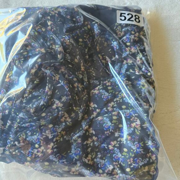 Free People Floral Ruched Puff Sleeve Mini Dress Black Blue Boho Romantic M - Picture 10 of 10